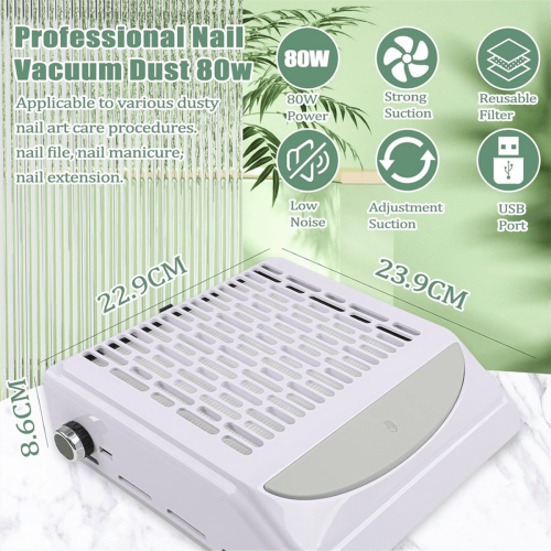 Nail Dust Collector for Manicure, 100W Extractor Vacuum Dust Collector Powerful Nail Fan