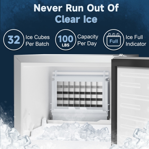 Coolski Commercial Under Counter Ice Maker Machine 100 lbs/Day | 30 lbs Storage 15" W