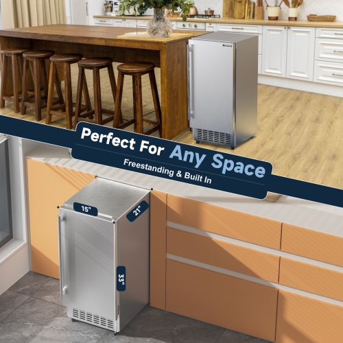 Coolski Commercial Under Counter Ice Maker Machine 100 lbs/Day | 30 lbs Storage 15" W