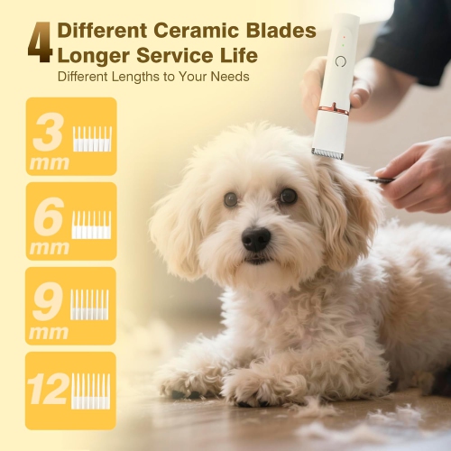 Tondeuse 4-en-1 pour chiens, ensemble de tondeuse à faible bruit pour animaux de compagnie avec tondeuse à patte, moulin à ongles sans fil