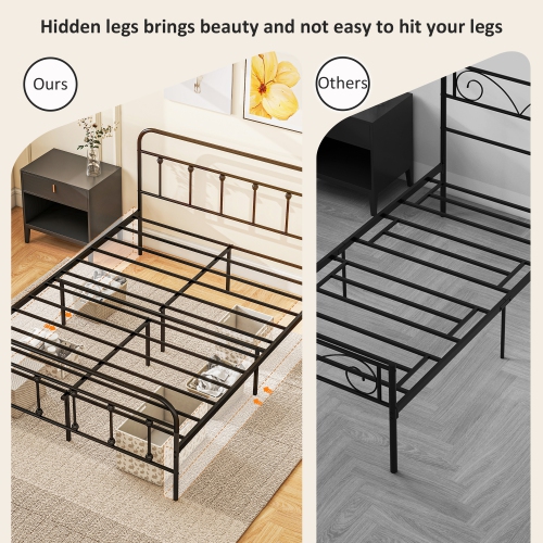 HOMCOM Queen Bed Frame with LED Lights and Charging Station, Metal Platform Bed Frame with Under Bed Storage, Steel Slats, No Box Spring Needed,