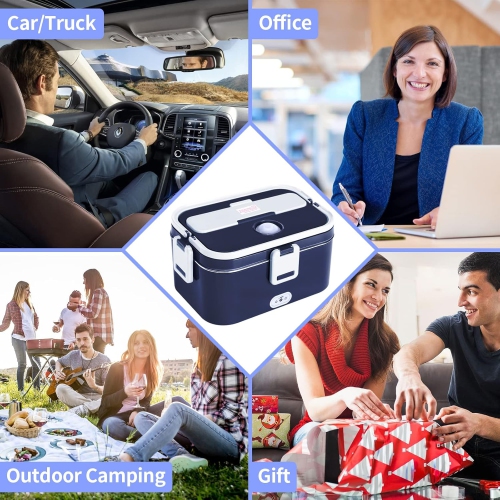80W Electric Lunch Box - 1.8L Portable Heated Lunch Box, 304 Stainless Steel Inner Tank, with Car/Home Storage, Cutlery and Insulated Bag, Ideal for