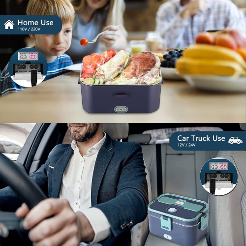80W Electric Lunch Box - 1.8L Portable Heated Lunch Box, 304 Stainless Steel Inner Tank, with Car/Home Storage, Cutlery and Insulated Bag, Ideal for