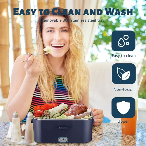 80W Electric Lunch Box - 1.8L Portable Heated Lunch Box, 304 Stainless Steel Inner Tank, with Car/Home Storage, Cutlery and Insulated Bag, Ideal for