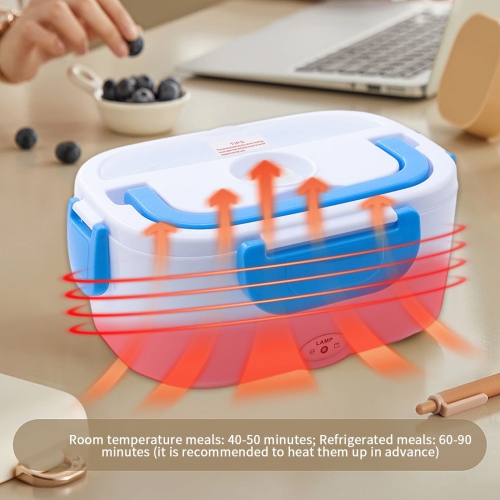Blue car portable 12V lunch box with rice - stainless steel liner Self-heating food warmer with leak-proof lid, which can heat and preserve rice