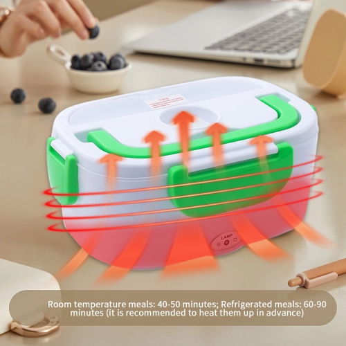 Green car portable 12V lunch box with rice - stainless steel liner Self-heating food warmer with leak-proof lid, which can heat and preserve rice
