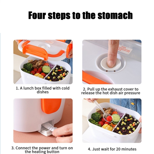 Orange portable heated lunch box - stainless steel liner Self-heating food warmer with leak-proof lid, which can heat and preserve rice, suitable for