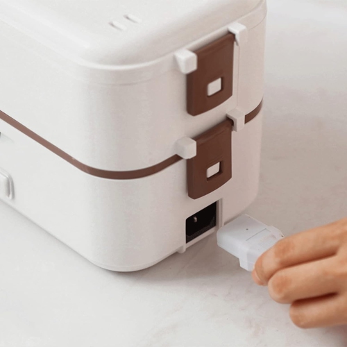 300W white multifunctional electric lunch box - stainless steel self-heating food warmer, leak-proof and fast heating, suitable for office/travel