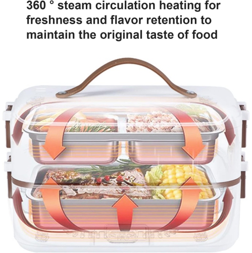 300W white multifunctional electric lunch box - stainless steel self-heating food warmer, leak-proof and fast heating, suitable for office/travel