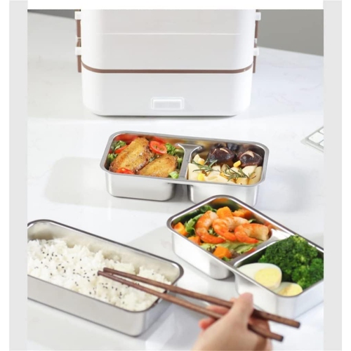 Boîte à lunch électrique multifonctionnelle blanche de 300 W - Chauffe-aliments auto-chauffant en acier inoxydable, antifuite et chauffage