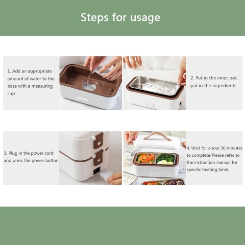 Boîte à lunch électrique multifonctionnelle blanche de 300 W - Chauffe-aliments auto-chauffant en acier inoxydable, antifuite et chauffage