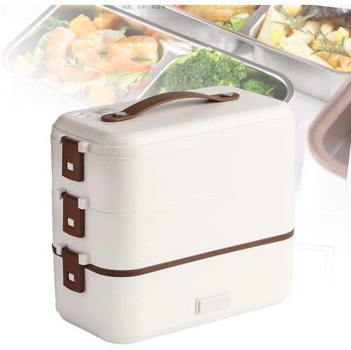 Boîte à lunch électrique multifonctionnelle blanche de 300 W - Chauffe-aliments auto-chauffant en acier inoxydable, antifuite et chauffage