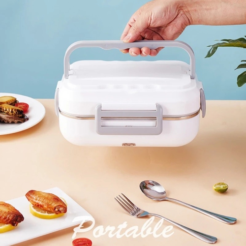 40W Electric Lunch Box - 1.5L Portable Food Heater with Dual Power Cord for Car and Home + Tableware + Sealing Ring + Insulation Bag
