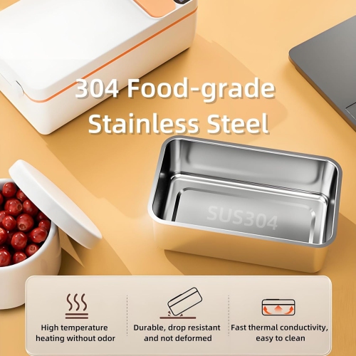 304 Stainless Steel Smart Electric Lunch Box - Self-heating Food Warmer, Removable Dividers, Leak-proof, Portable, Suitable for Office/Travel