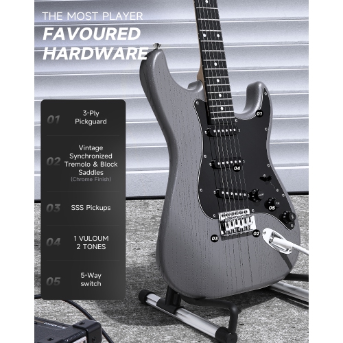 Ensemble pour débutant avec guitare électrique DST-80 de Donner avec amplificateur noir