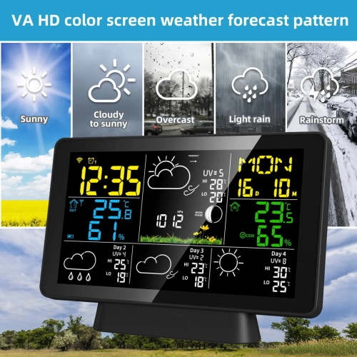 Weather Station Wireless Indoor and Outdoor Thermometer, Color Display, Digital Weather Thermometer with Temperature and Humidity Monitoring, Alarm