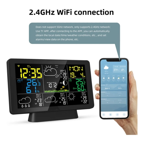 Weather Station Wireless Indoor and Outdoor Thermometer, Color Display, Digital Weather Thermometer with Temperature and Humidity Monitoring, Alarm
