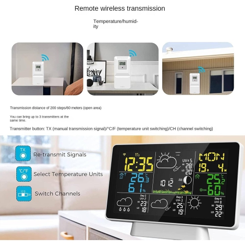 Weather Station Wireless Indoor and Outdoor Thermometer, Color Display, Digital Weather Thermometer with Temperature and Humidity Monitoring, Alarm