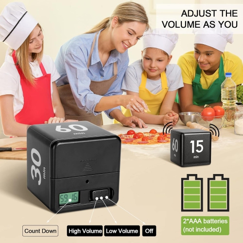 Timer block for ADHD productivity exercise gravity sensing flip kitchen desktop timer for study time countdown management setting 15 20 30 60 minutes