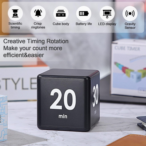 Timer block for ADHD productivity exercise gravity sensing flip kitchen desktop timer for study time countdown management setting 15 20 30 60 minutes