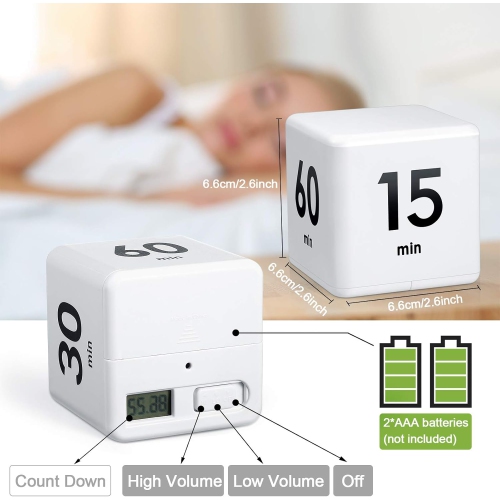 Timer block for ADHD productivity exercise gravity sensing flip kitchen desktop timer for study time countdown management setting 15 20 30 60 minutes