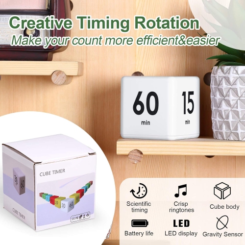 Timer block for ADHD productivity exercise gravity sensing flip kitchen desktop timer for study time countdown management setting 15 20 30 60 minutes