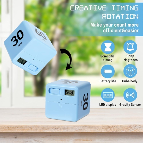 Timer block for ADHD productivity exercise gravity sensing flip kitchen desktop timer for study time countdown management setting 15 20 30 60 minutes