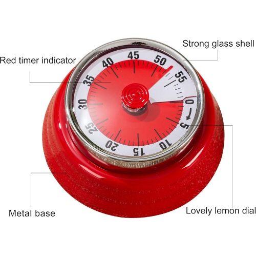 Mechanical timer, easy to read vintage cooking timer with magnetic back and loud bell, no batteries required, mechanical countdown timer for cooking