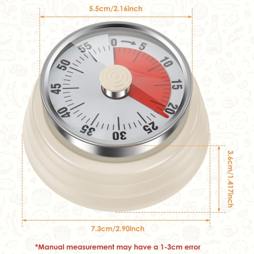 Mechanical timer, easy to read vintage cooking timer with magnetic back and loud bell, no batteries required, mechanical countdown timer for cooking