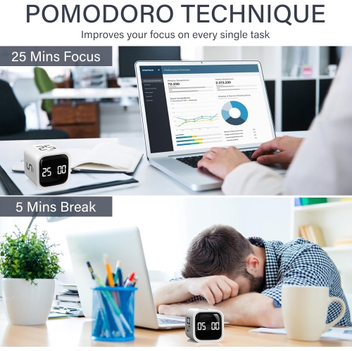 Gravity sensor timer, visual kitchen timer, electronic countdown timer, student time reminder - white