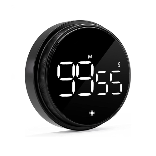 Rotating timer, large screen LED LCD electronic timer reminder alarm clock, countdown timer for learning kitchen baking - black