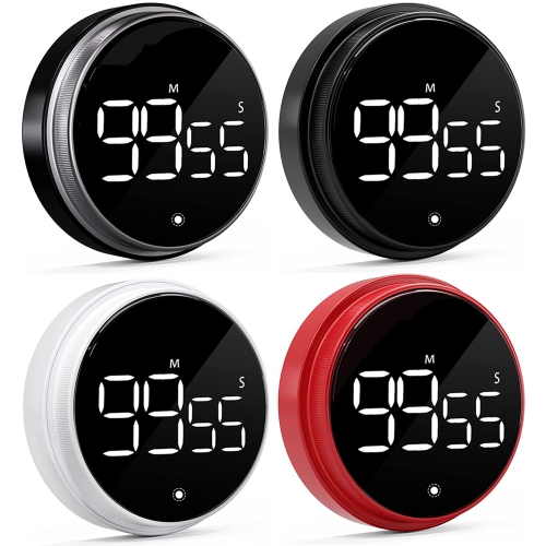 Rotating timer, large screen LED LCD electronic timer reminder alarm clock, countdown timer for learning kitchen baking - black