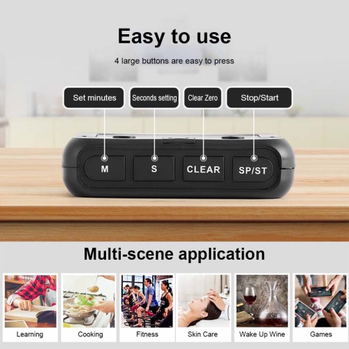 Grand écran rechargeable LCD de LED alarme de rappel de minuterie électronique réveil réveil minuterie de cuisson de cuisine - rose