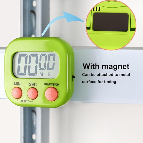 Children's timer, kitchen digital timer, magnetic back, bell, cooking rack - green