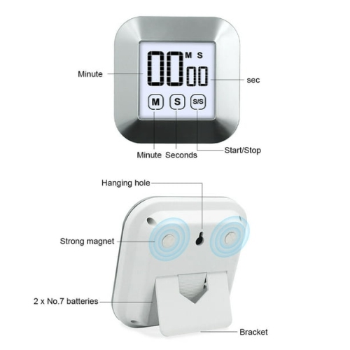 Kitchen LCD Digital Timer Learning Touch Large Screen Countdown Alarm Clock Stopwatch Kitchen Tools - Silver