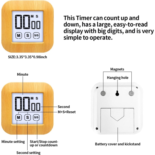 Kitchen LCD Digital Timer Learning Touch Screen Countdown Alarm Clock Stopwatch Kitchen Tools - Wood Grain