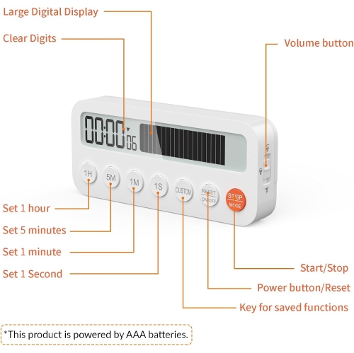 Timer baking time digital timer digital student timer with magnetic stand alarm clock student white plastic magnetic - B