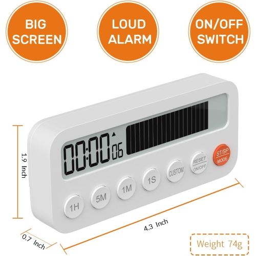Timer baking time digital timer digital student timer with magnetic stand alarm clock student white plastic magnetic - B