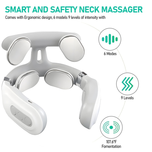 4-Head Smart Neck Massager, Wireless Portable Neck and Shoulder Heating Massager Suitable for Home, Office