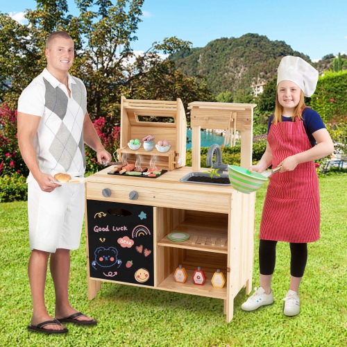 Costway Wooden Barbecue Grill Playset with Play Food Grilling Tools & Accessories