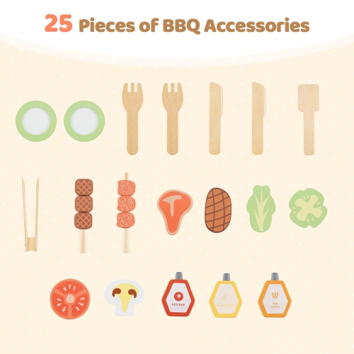 Costway Wooden Barbecue Grill Playset with Play Food Grilling Tools & Accessories