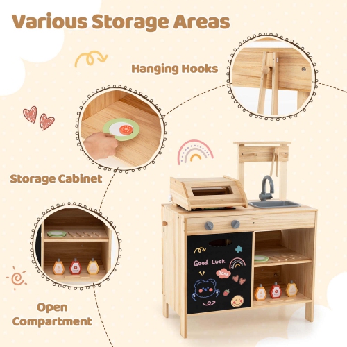 Costway Wooden Barbecue Grill Playset with Play Food Grilling Tools & Accessories
