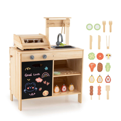 Costway Wooden Barbecue Grill Playset with Play Food Grilling Tools & Accessories