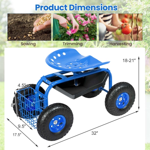 Costway Rolling Tray Gardening Planting with Work Seat Garden Cart