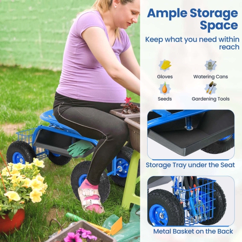 Costway Rolling Tray Gardening Planting with Work Seat Garden Cart