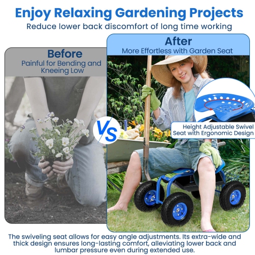 Costway Rolling Tray Gardening Planting with Work Seat Garden Cart