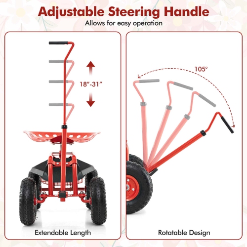 Costway Garden Cart Rolling Work Seat Wagon Scooter for Planting with Extendable Handle Blue/Red/Green
