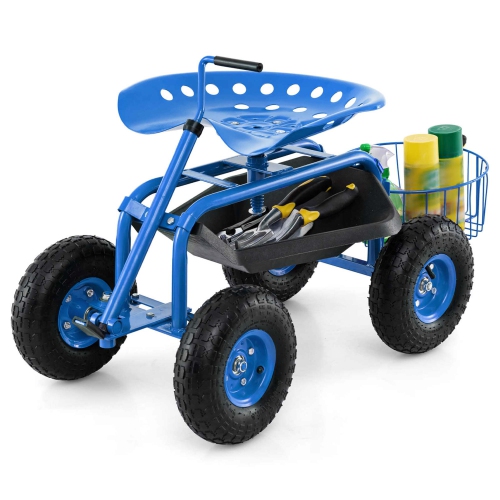 Costway Garden Cart Rolling Work Seat Wagon Scooter for Planting with Extendable Handle Blue/Red/Green