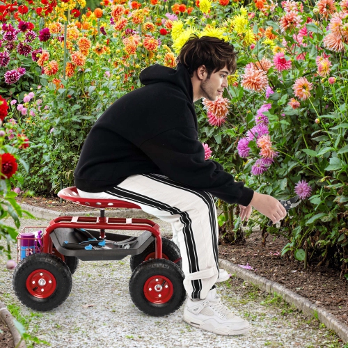 Costway Garden Cart Patio Wagon Rolling Work Seat with Tool Tray Basket Planting Blue/Red/Green