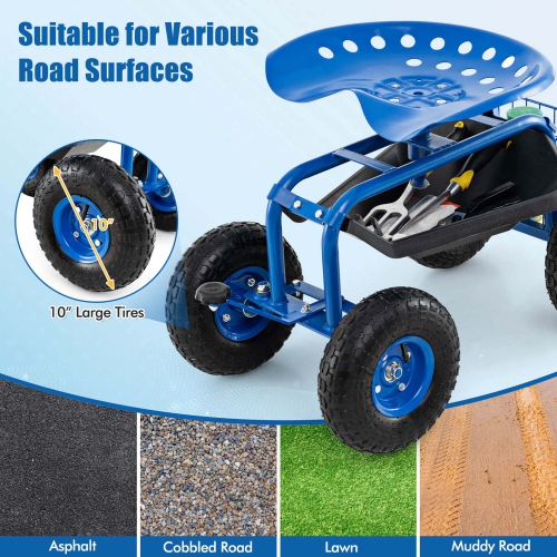 Costway Garden Cart Patio Wagon Rolling Work Seat with Tool Tray Basket Planting Blue/Red/Green